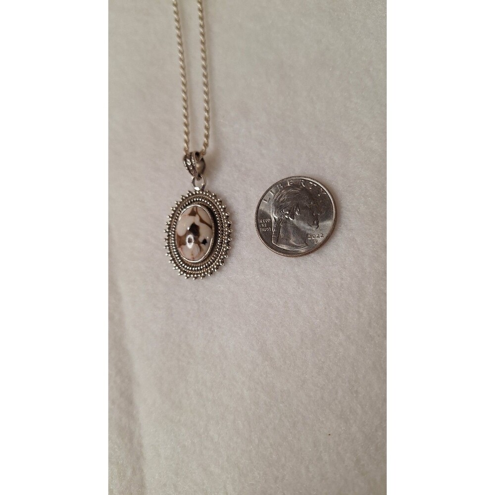 Peanut Wood Jasper Stone & 925 Pendant With Sterling Silver Rope Chain 18" - Picture 3 of 6